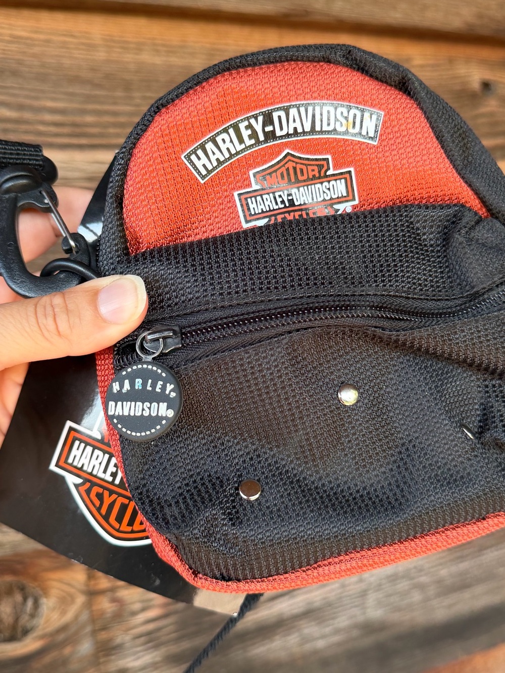 VTG Harley Davidson Mini Me Backpack Crossbody Belt Bag. NWT. Studs Orange Black